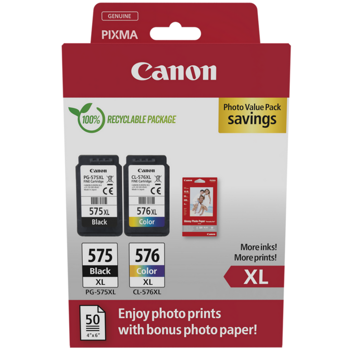 Original Canon Multipack PG 575XL/576XL + fotopapier